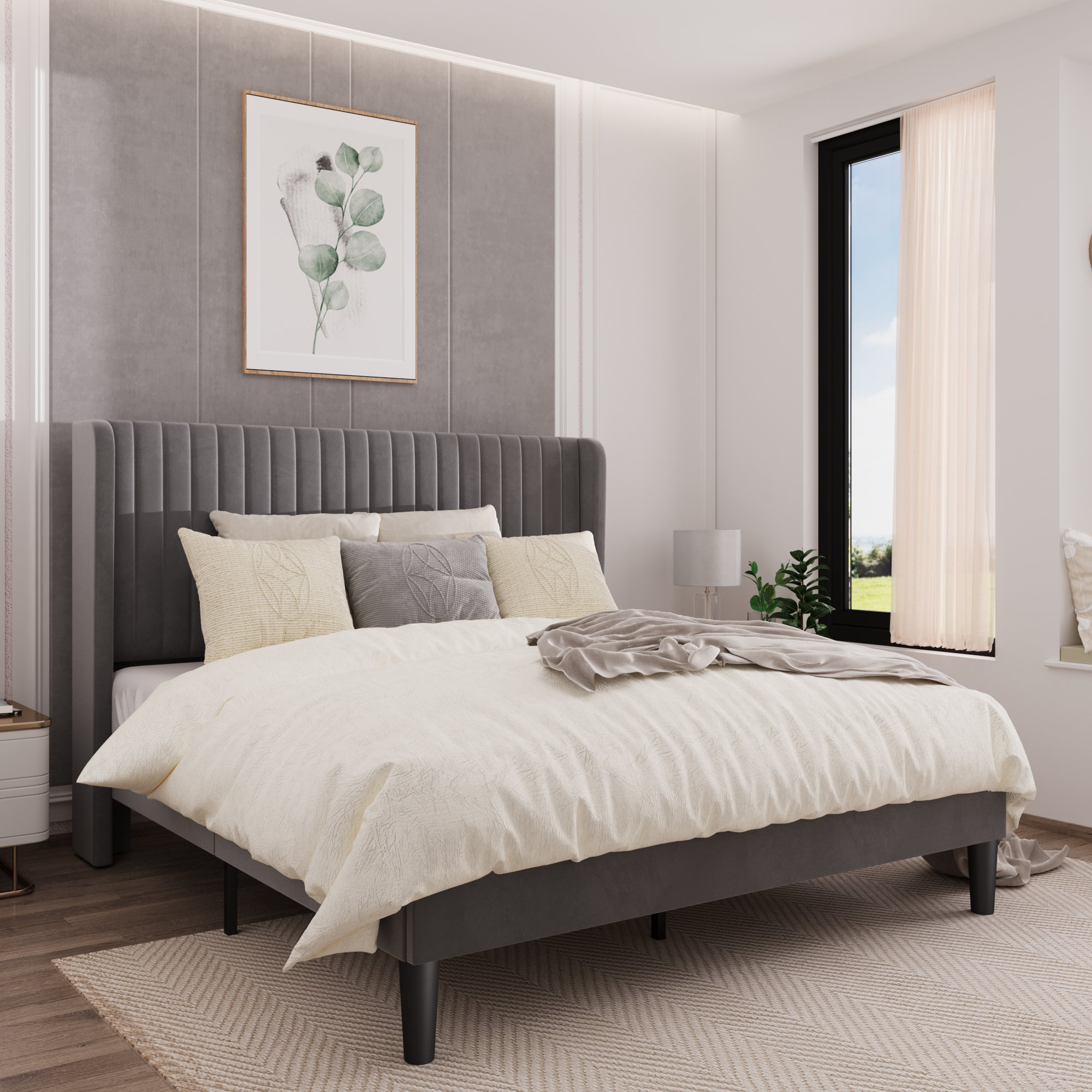 Candler Upholstered Wingback Platform Bed | Stylish Comfort