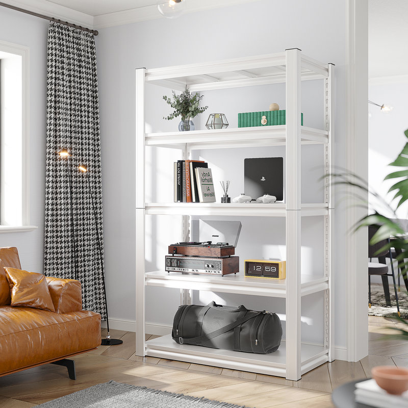 Mabiya Steel Height -Adjustable Shelving Unit Storage Shelves for Garage Kitchen Pantry, White, 63"H x 32"W x 16.5"D