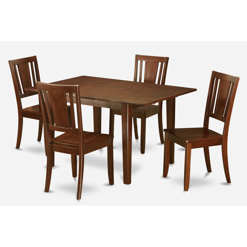 5 Piece Dining Room Furniture Set Includes a Rectangle Kitchen Table with Butterfly Leaf and 4 Dining Chairs, Mahogany