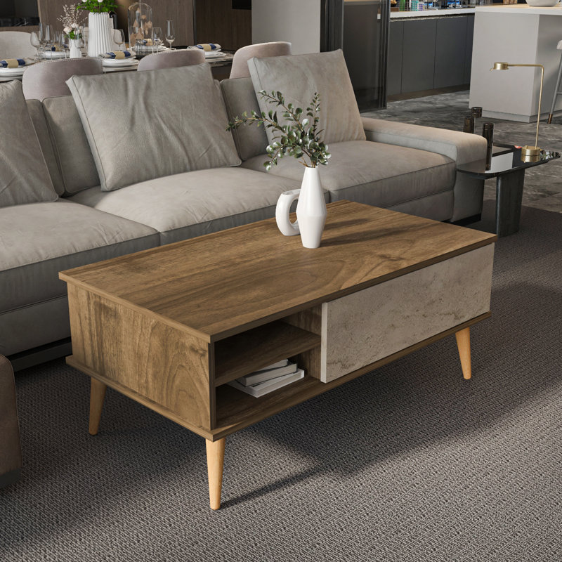 Como 43 Inch Wide Coffee Table, Walnut Top/Traverter Base