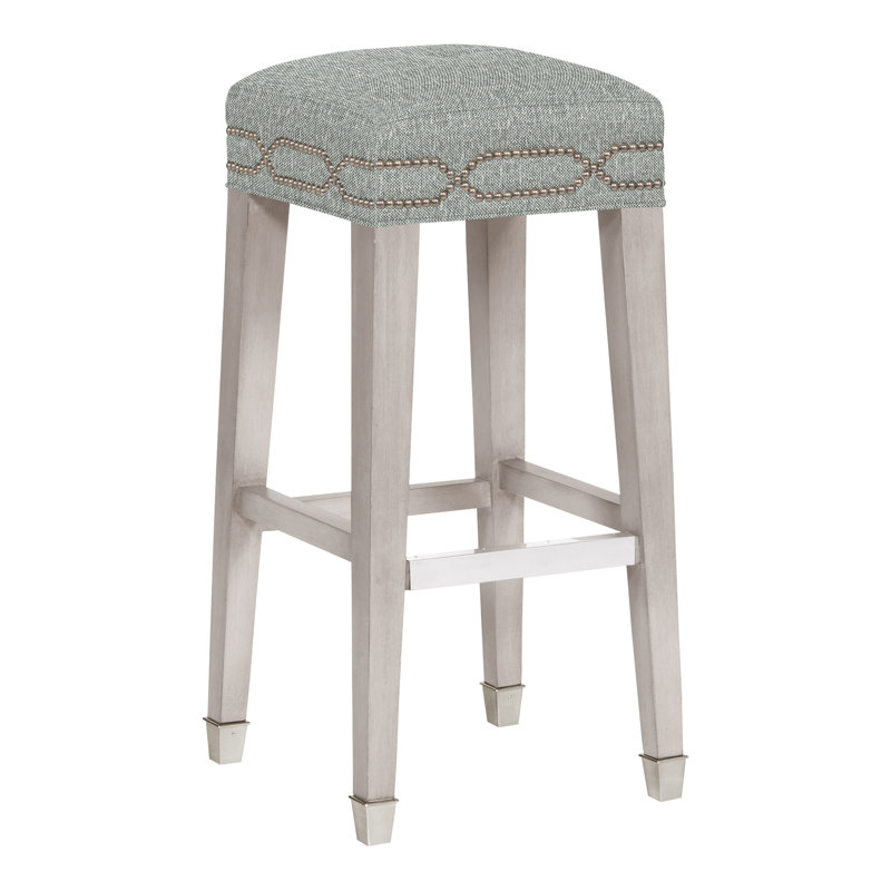 Marley Upholstered Bar Stool with Solid Wood Frame, Navada Blue, Dove Gray