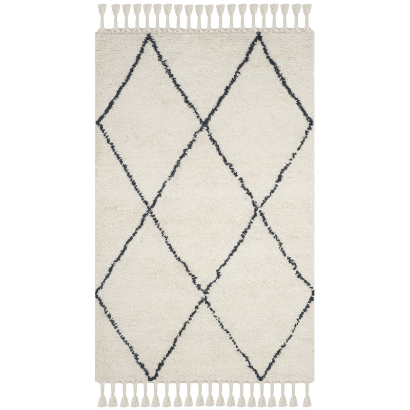 Tapis ivoire / gris en laine touffeté à la main Powell, Rectangle 5 pi x 8 pi