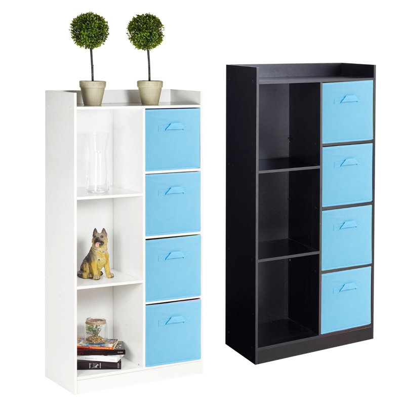 Samee 128cm H x 62.5cm W Cube Bookcase, Black/Sky Blue