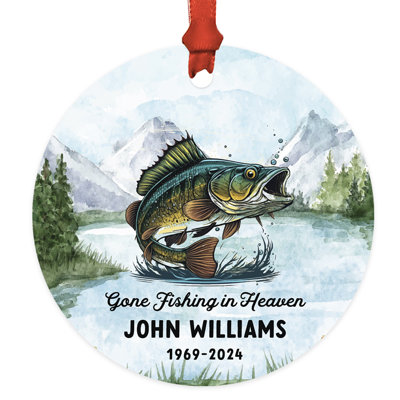 Custom Metal Fly Fishing Memorial Ornament Gone Fishing In Heaven Watercolor Fish Design