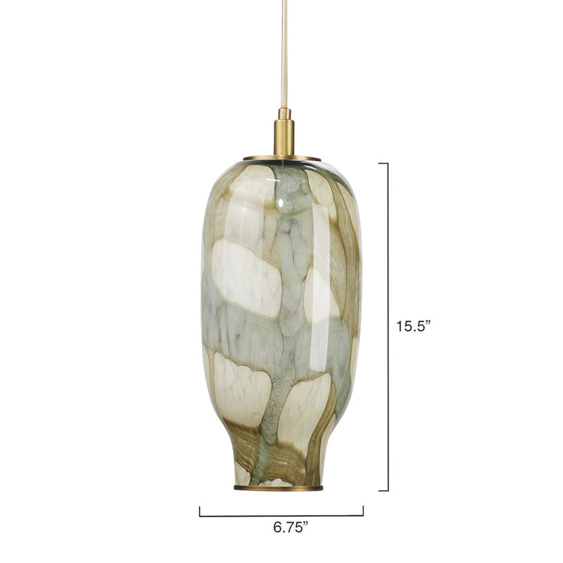 Helen Pendant In Pale Blue Glass, 15.5"H x 6.75"W x 6.75”D