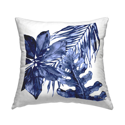 Coussin décoratif à motif de feuilles bleues, imprimé par Paul Brent