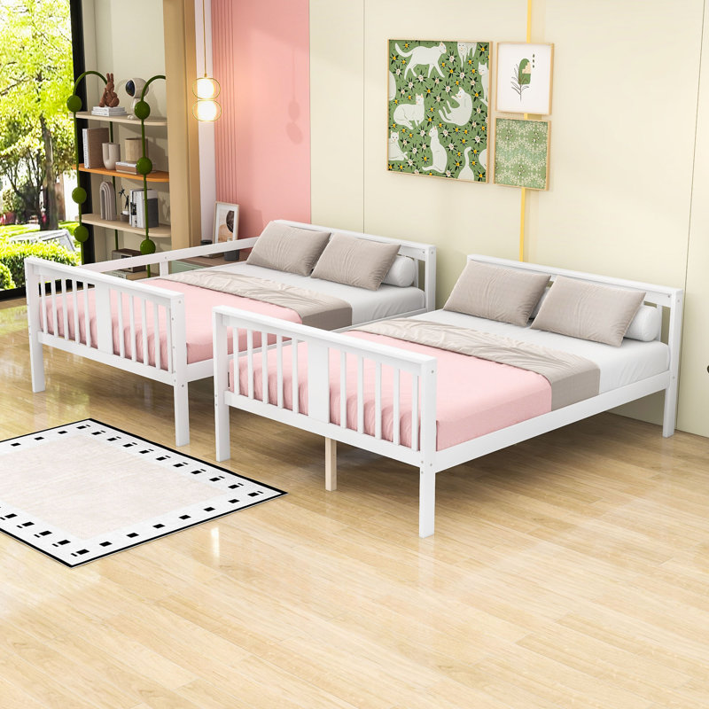Full Over Full Wood Bunk Bed With Ladder, White