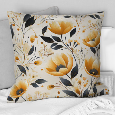 Coussin décoratif rétro à motif floral jaune et bleu sarcelle Flair Gardens