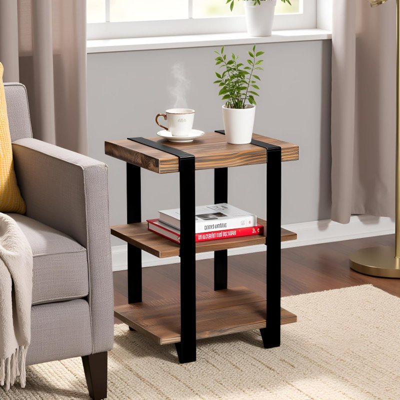 Modesto 2-Shelf Metal Strap and Reclaimed Wood End Table