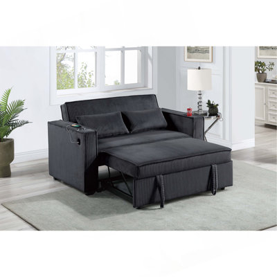 Modern Style Convertible Sofa Extension Legs Flatten Backrest Matching Pillows Cup Holders On Armrest USB Ports Primary Living Room