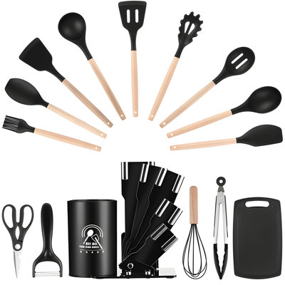 Ensemble 20 pièces d'ustensiles de cuisine en silicone avec bloc