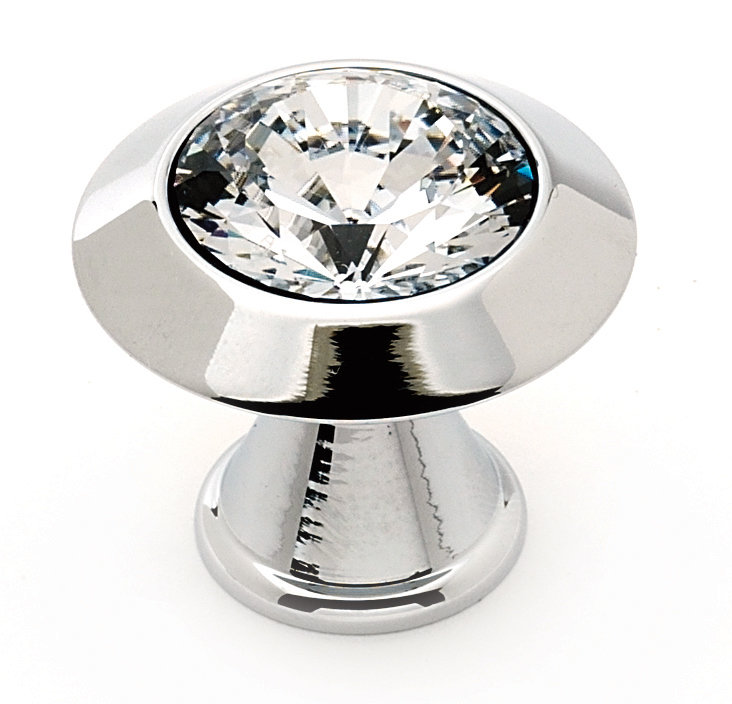 Poignée champignon Swarovski en cristal 1 1/4 po de diamètre, Chrome poli