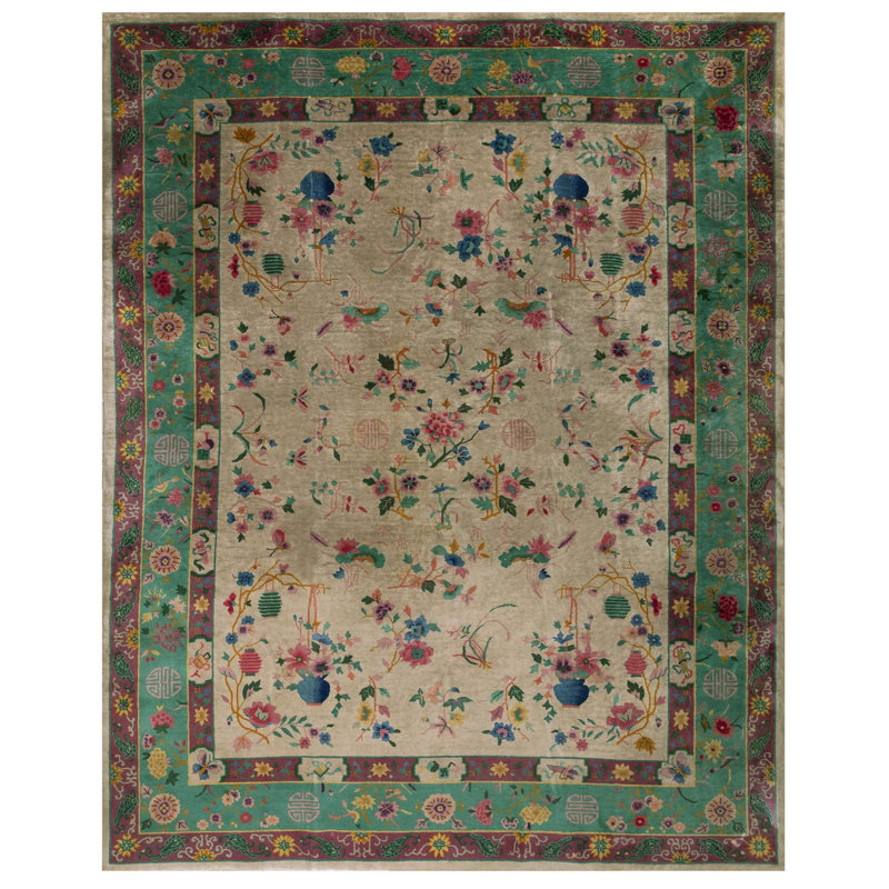 Antique Chinese - Art Deco Room Size Wool Ivory Rug