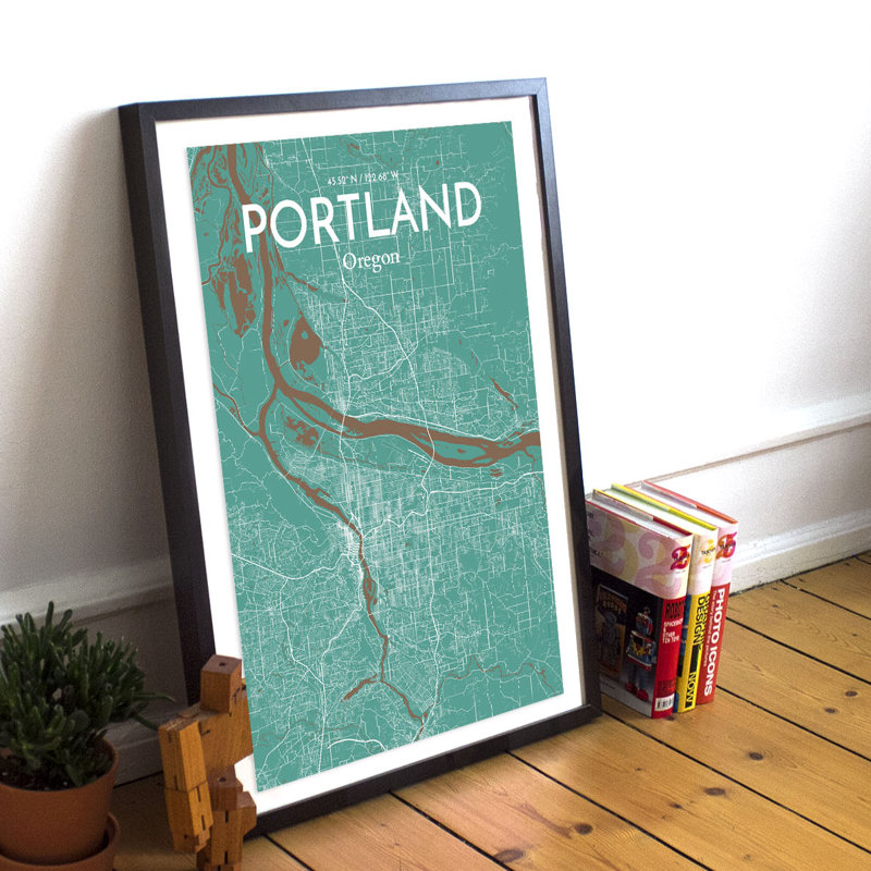 « portland city map », reproduction d’impression sur affiche en nature, H 17 po x l 11 po x P 0,05 po