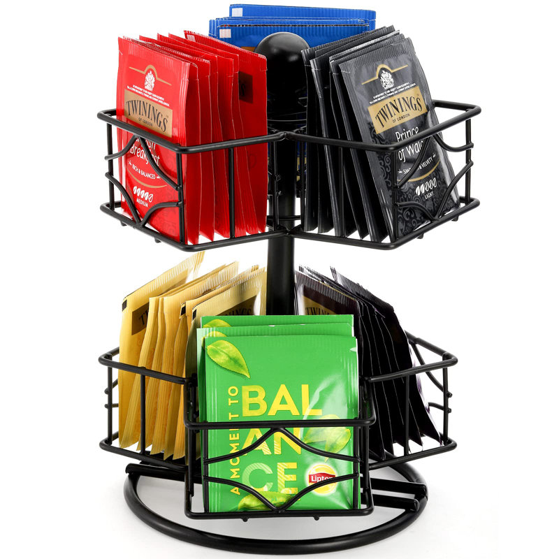 Organisateur de carrousel à 360 degrés pour sachets de thé avec 6 compartiments.