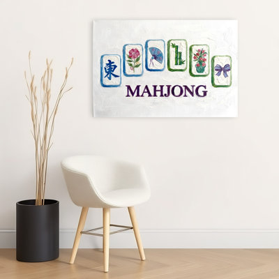 Colorful Mahjong Tiles Colorful Whimsical Contemporary Bamboo Peony Tulip Flower Wall Art Print 1 Piece Wrapped Canvas Wall Art