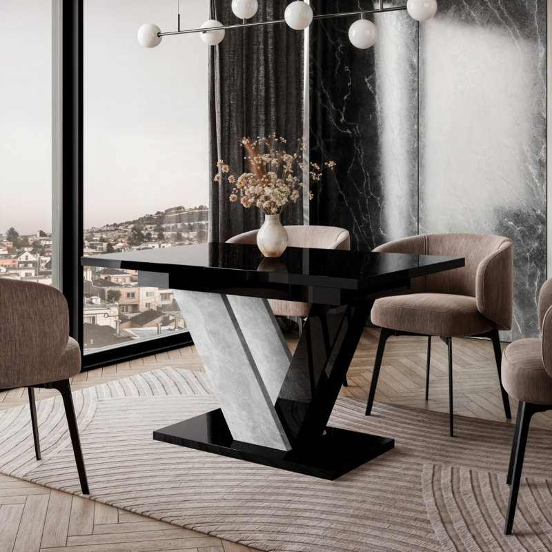 Extendable Dining Table Dubai, Black Gloss/Grey