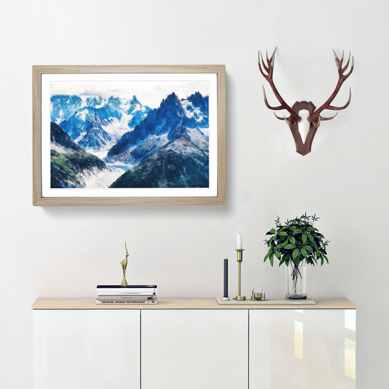 Mountains in Lac Blanc Chamonix - Picture Frame Painting Print, Oak Framed, 33cm H x 45cm W x 2cm D