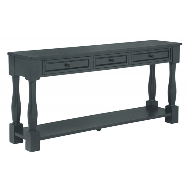 Console de 63 po de long avec tiroirs et tablette pour hall d'entrée, couloir, salon, table en bois d'acacia, bleu marine