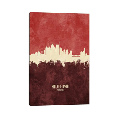 Philadelphia Skyline Burgandy by Michael Tompsett - 1 Piece Wrapped Canvas Wall Art