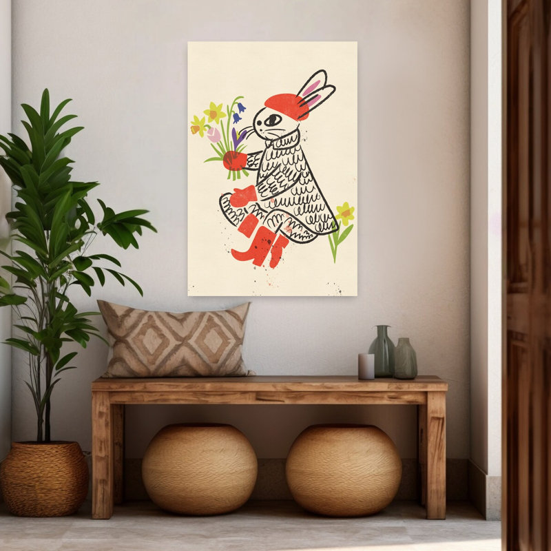 Printemps, lapin et fleurs, H 48 po x l 32 po