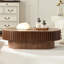 Table basse cylindrique ovale brune, conception moderne en bois de 43,7 pouces avec base piédestal, idéale pour le salon ou le bureau