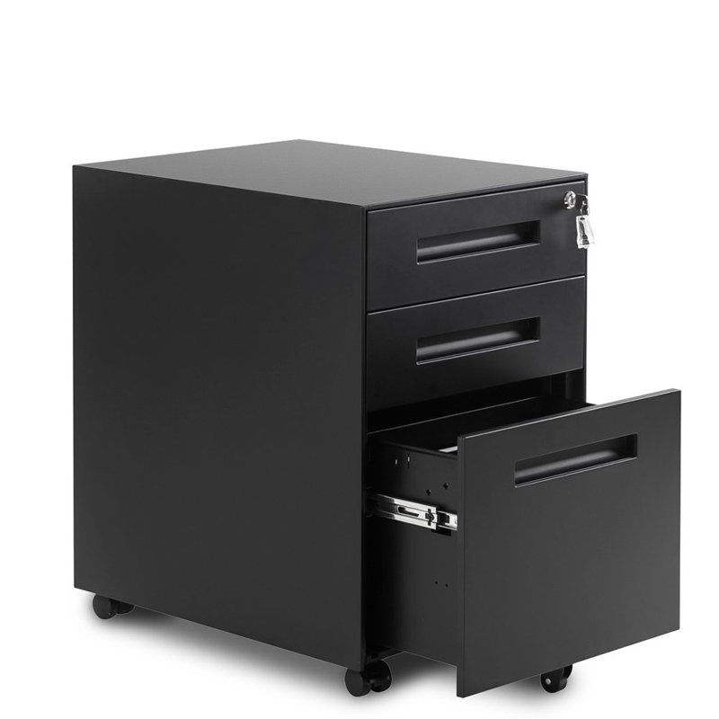 Murrah 41cm Wide 3 -Drawer Mobile Steel File Cabinet, Black