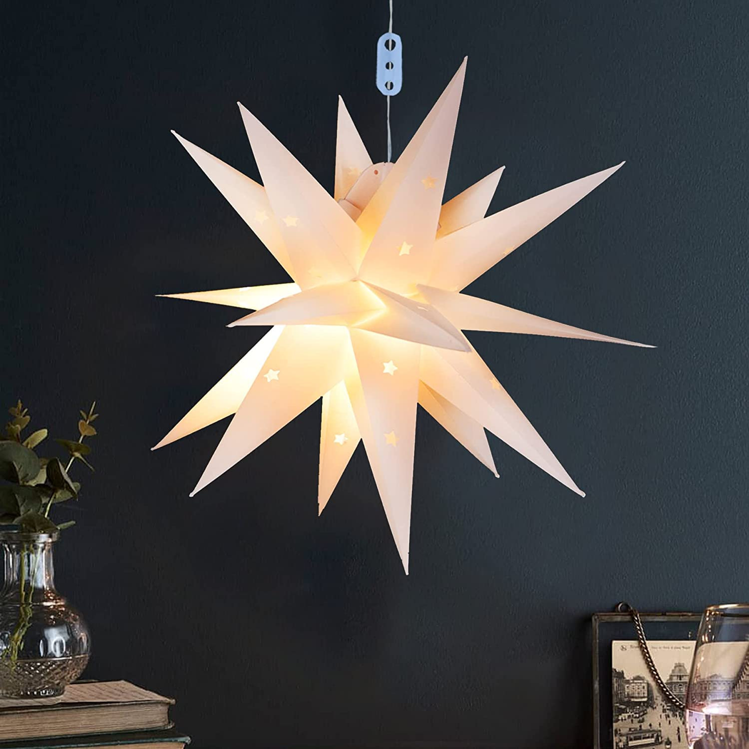 Lighted Foldable Moravian Star Lantern, 17.7" H x 17.7" W x 17.7" D