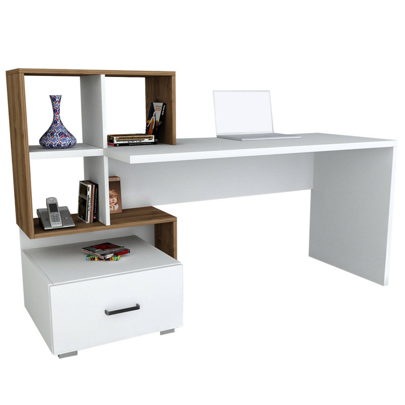 Lyall Computer Desk, White/Walnut