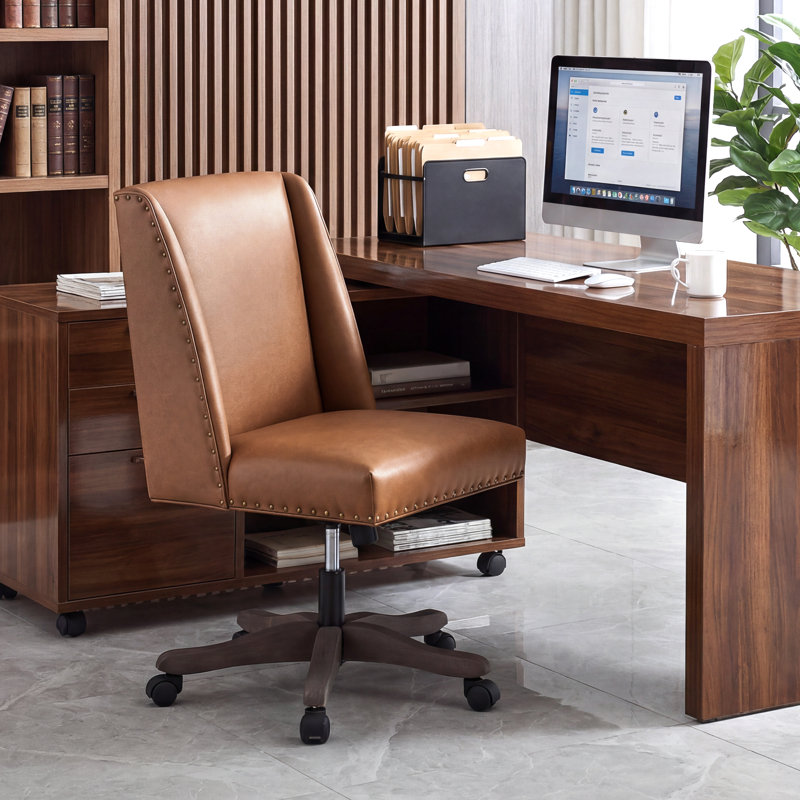 Task Chair, Pebbled Camel Faux Leather
