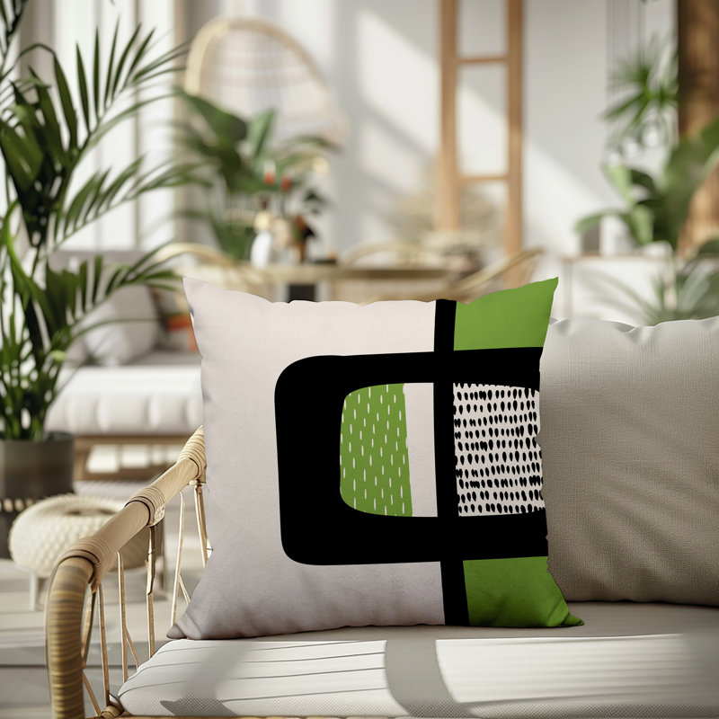 Coussin carré intérieur / extérieur pia, H 17 po x l 17 po, Chartreuse/Black/Off-White