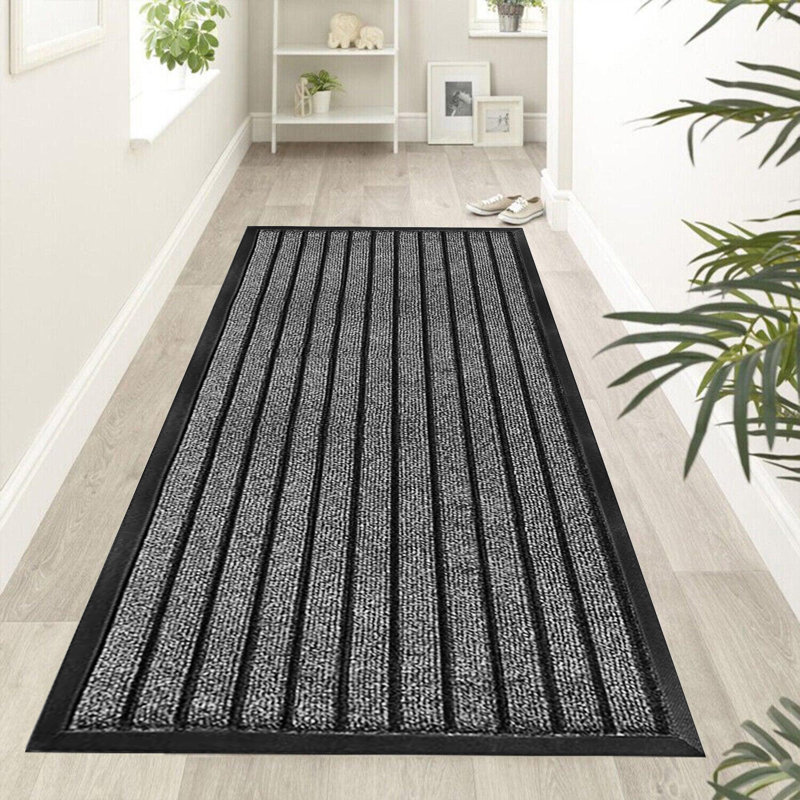 Kohner Non-Slip Indoor/Outdoor Hallway Kitchen Bedroom Rubber Door Mat, Grey, Rectangle 80 x 300 cm
