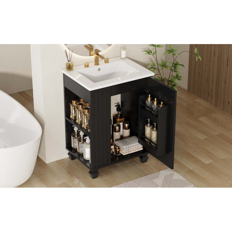 Meuble-lavabo 24 po avec lavabo, armoire avec tablette de porte, rangement latéral et porte à fermeture douce, Noir