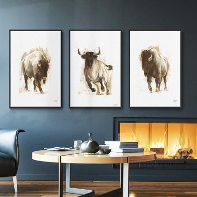 Rustic Bison I, ensemble de 3 toiles encadrées sur toile