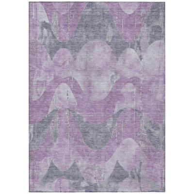 Tapis intérieur/extérieur lavable, abstrait, lavande et gris, 2,74 m x 3,66 m
