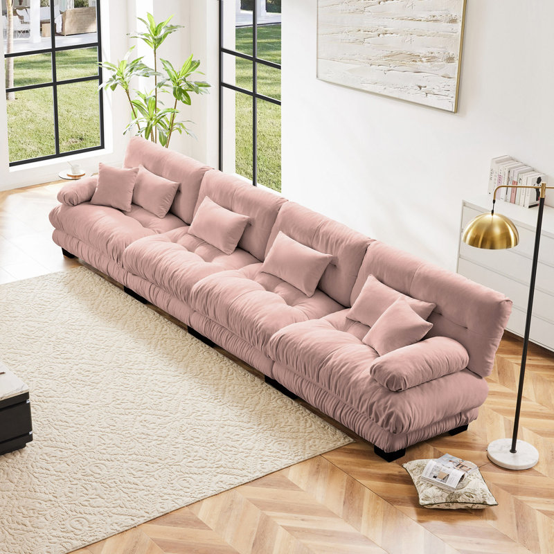 Canapé modulaire 4 places à assise profonde, canapé en chenille, canapé rembourré confortable pour salon, appartement, studio, bureau