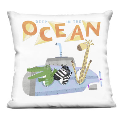 Deep In The Ocean Submarine Decorative Printed Throw Pillow, design by Carla Daly