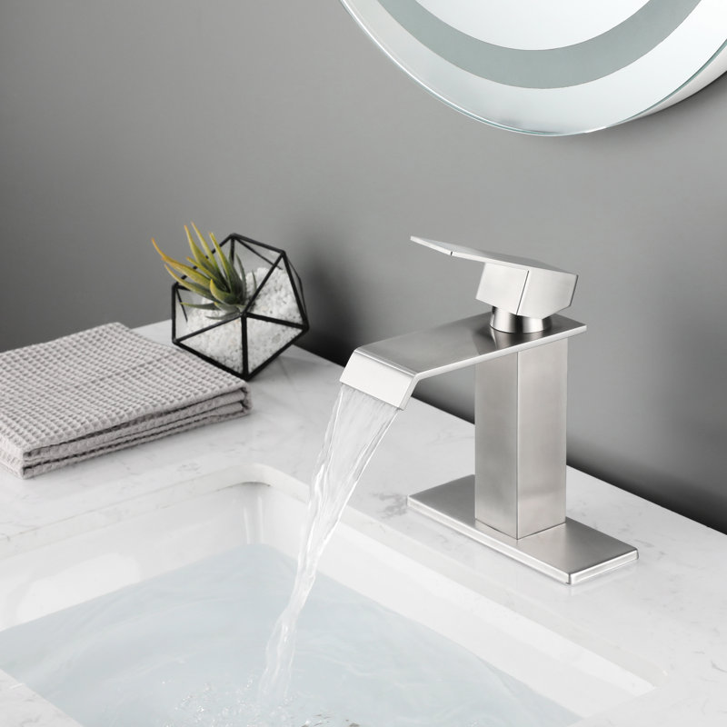 Robinet de salle de bain élégant, style cascade, acier inoxydable, nickel brossé et robinet à contrôle de température accrédité, rouille