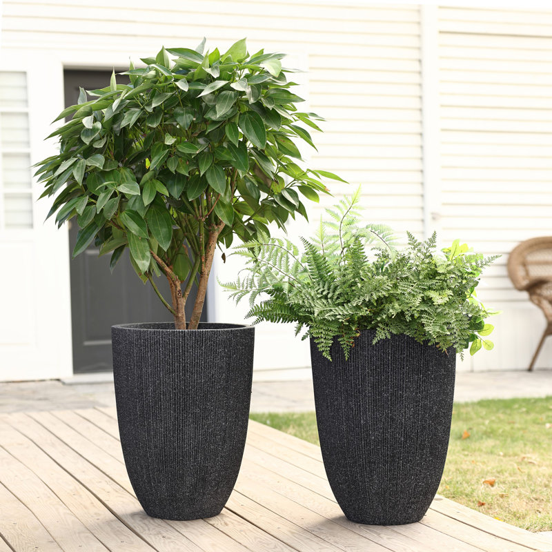 19.21" H Tapered Round Pot Planters with Drainage Holes , Black