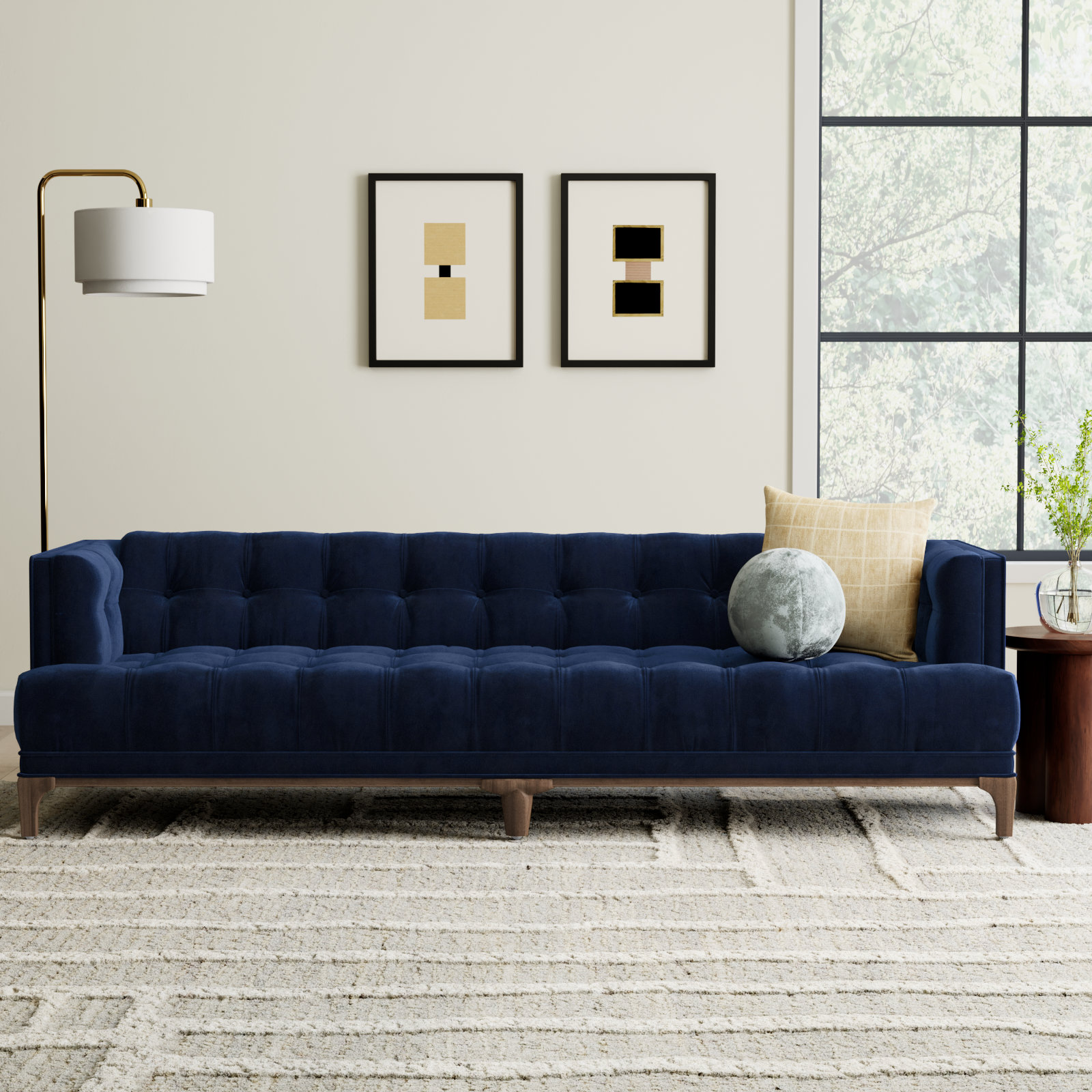 Bari 91'' Tufted Tuxedo Sofa, Palermo Drift Top Grain Leather, Sienna Brown