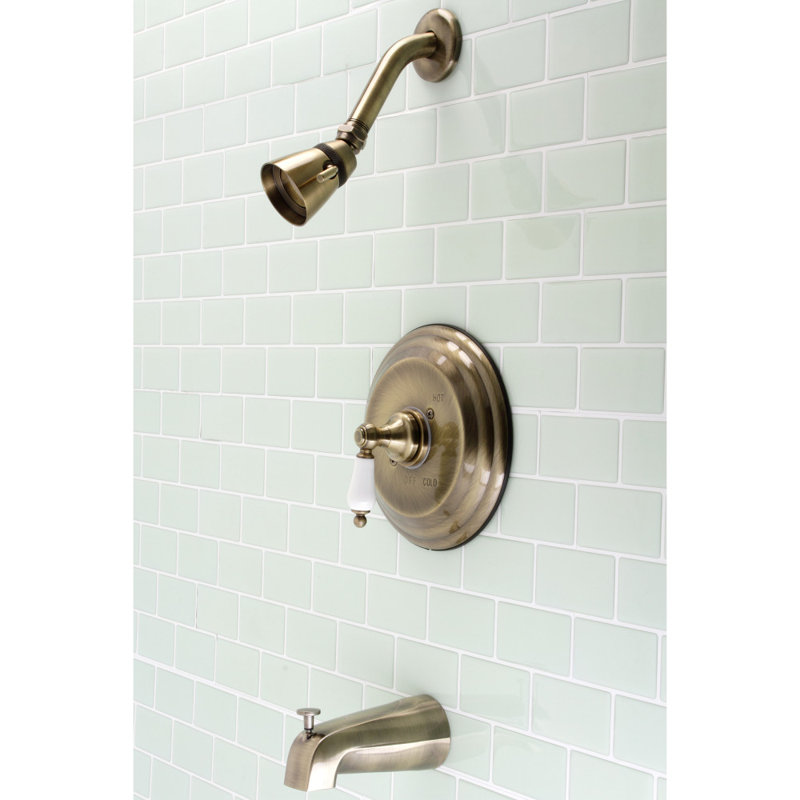 Kingston Brass Restoration Single-Handle Pressure Balanced Tub and Shower Faucet, Antique Brass