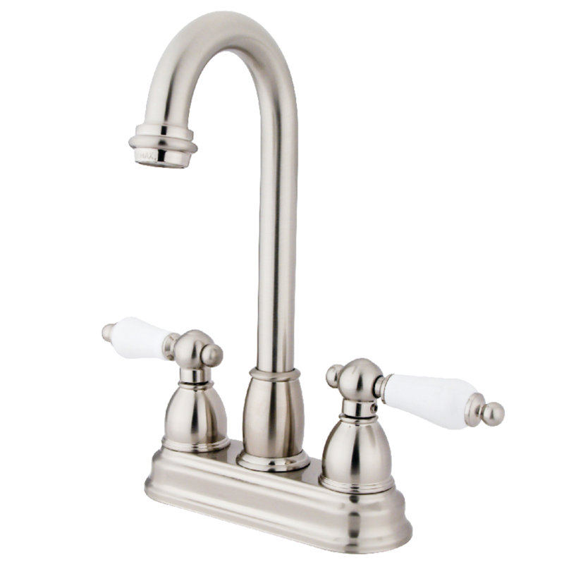 Kingston Brass Restoration Two-Handle 2-Hole Deck Mount Bar Faucet, Brushed Nickel