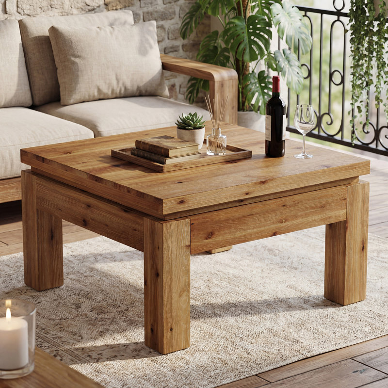 Table basse 31,5 "carrée en bois massif pour le salon, brun rustique