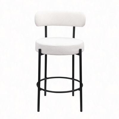 Furniture Counter Height Stools Set Of 2, Uphsoltered 26" Seat Height Barstools With Metal Legs Round Low Back Kitchen Stools With Footrest For Dining Room