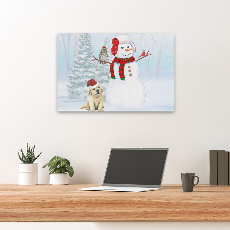 Habillé pour Noël II - animaux, art de Noël bleu-brun, H 16 po x l 24 po