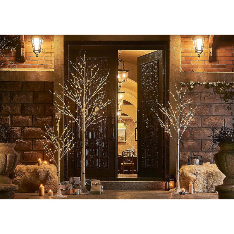 Bouleau blanc illuminé 6 pi 128L pour les fêtes de Noël, décoration de fête de mariage, lumières d'arbre à brancher pour une utilisation intérieure / extérieure