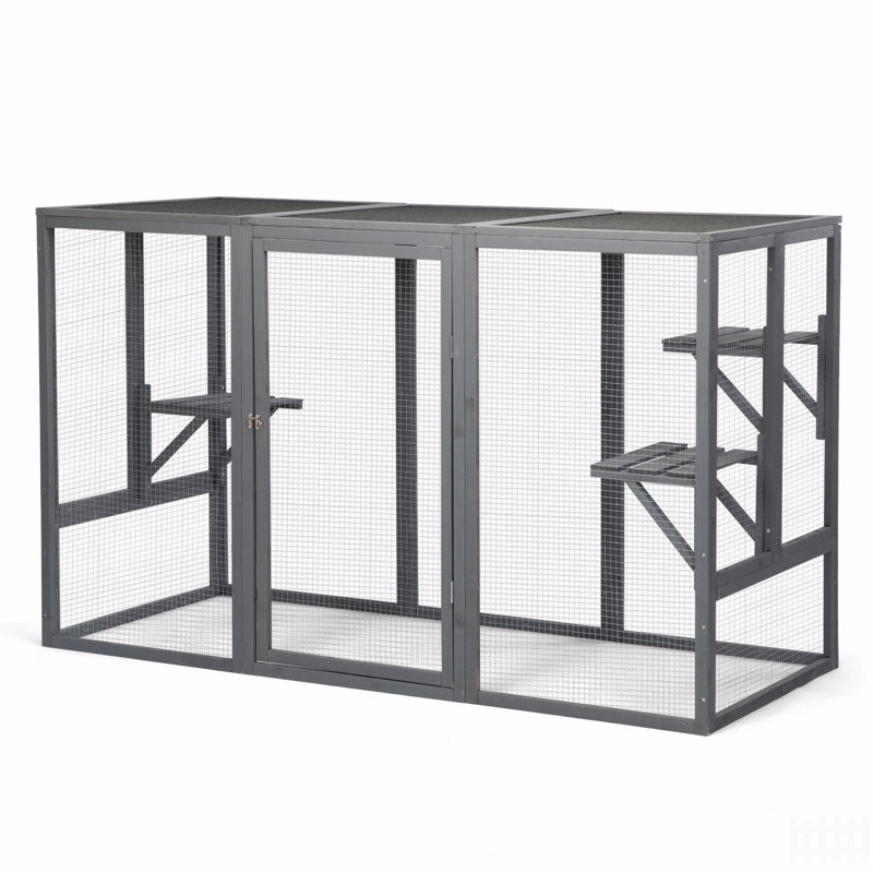 Cage à chat en bois avec toit imperméable et pédales réglables