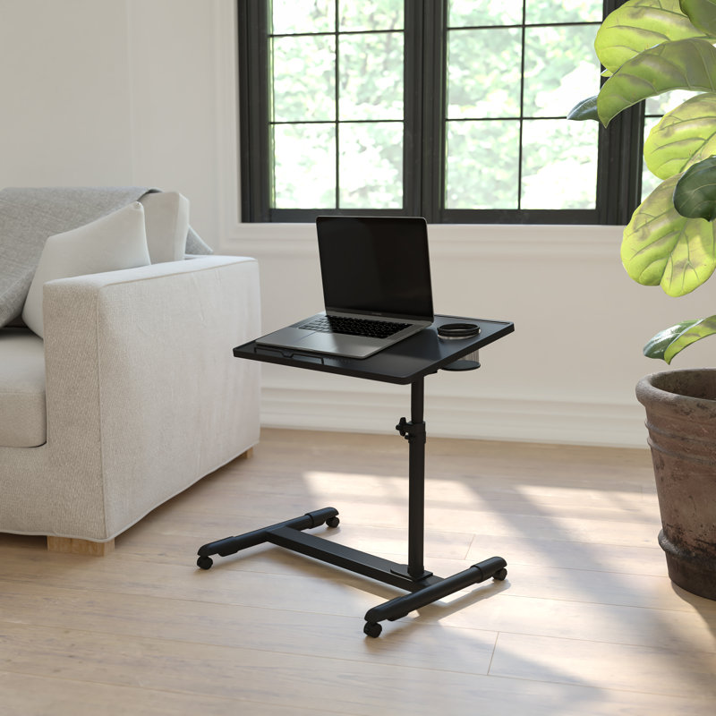 Adjustable Height Steel Mobile Computer Desk, Black