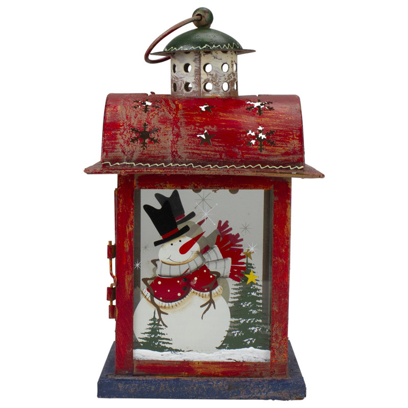 Lanterne de Noël rouge, blanche et grise 9,75 po