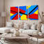 Ensemble de 3 tableaux muraux abstraits géométriques à blocs de couleur sur toile tendue-522145112